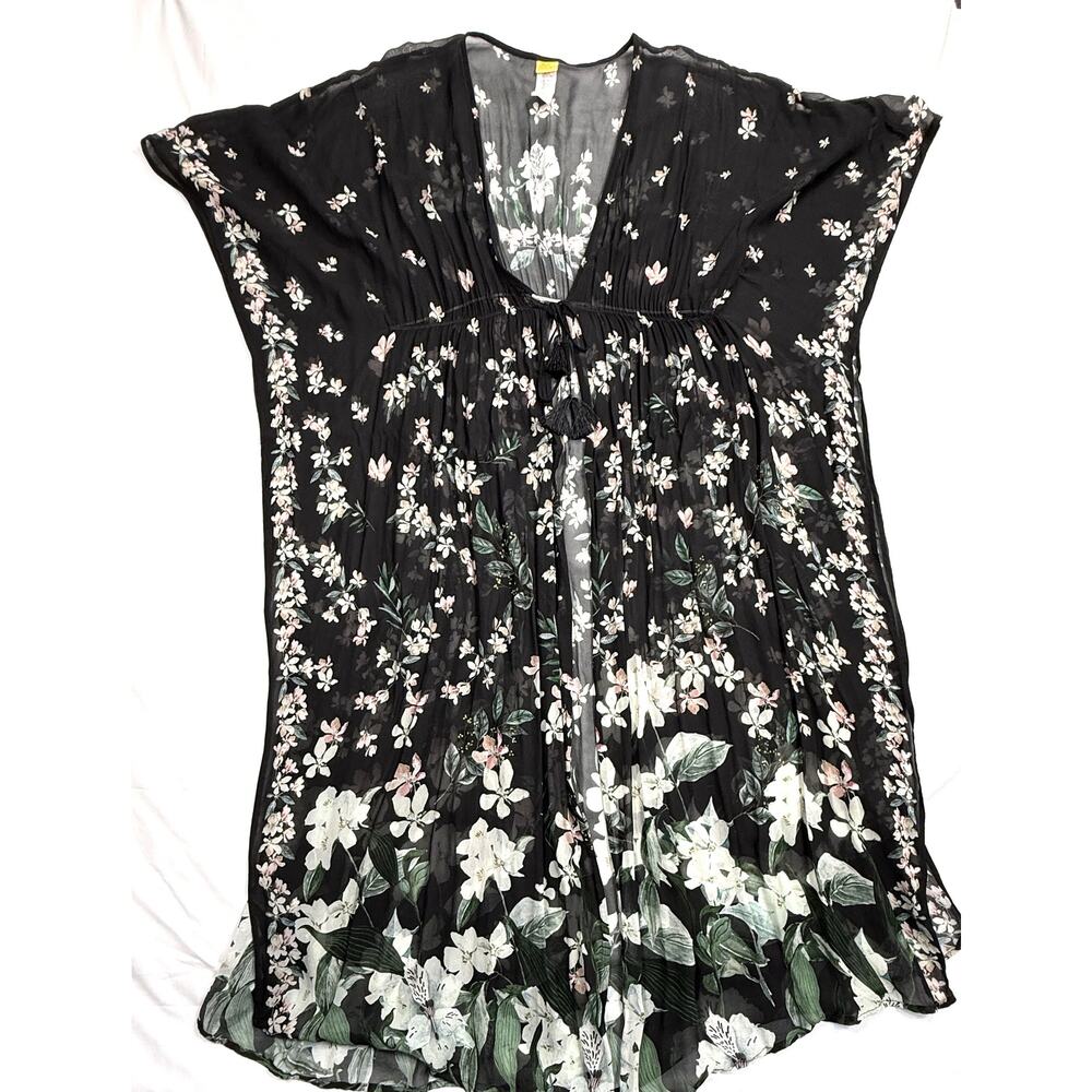 Agua Bendita floral kimono tunic beach cover-up, botanical floral pattern - Picture 2 of 15
